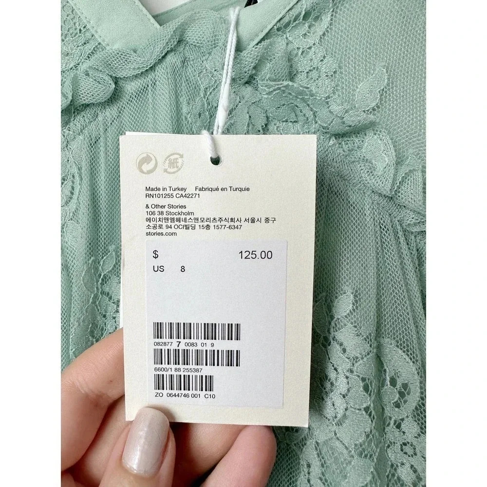 & Other Stories NWT Lace Midi Dress - Mint Green - Size 8 - Picture 6 of 14